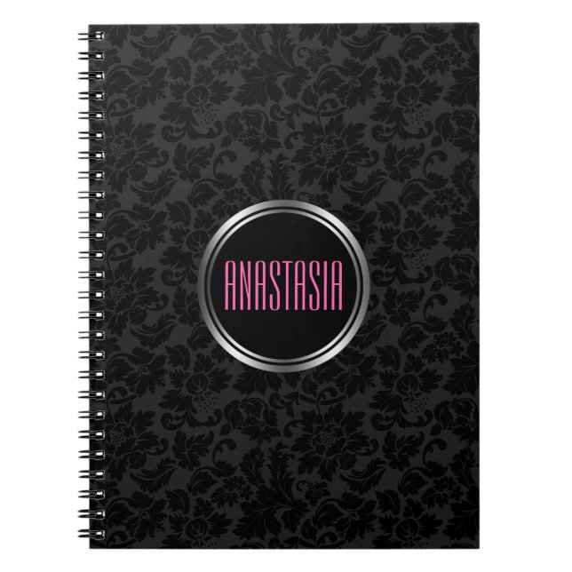 Carnet Monogramme simple noir Damask (Devant)