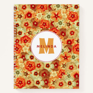 Carnet Monogramme super Retro Orange Hippie Fleurs