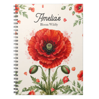Carnet Monogramme Symétrique au Coquelicot Rouge Aquarell