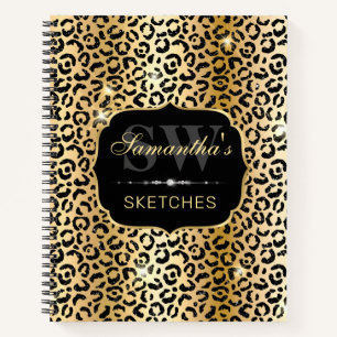 Carnet Monogramme Taches de Léopard Paillettes Or Noir Él