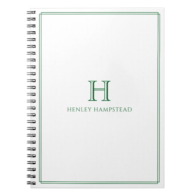 Carnet Monogramme Traditionnel & Nom Bordure Vert Foresti (Devant)