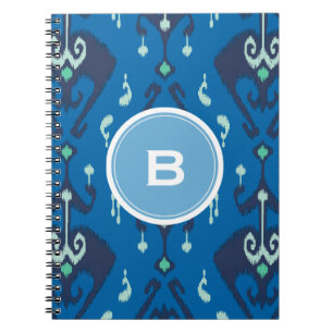 Carnet Monogramme tribal de motif d'ikat bleu moderne