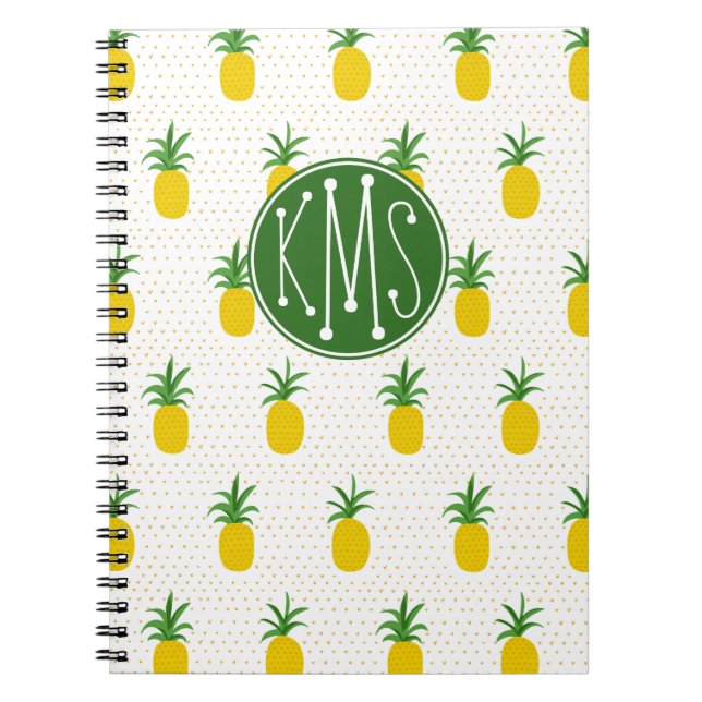 Carnet Monogramme tropical d'or des ananas | (Devant)