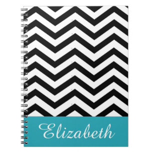 Carnet Monogramme Turquoise blanc noir Chevron personnali