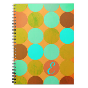Carnet Monogramme Turquoise Bleu & Cercles Orange