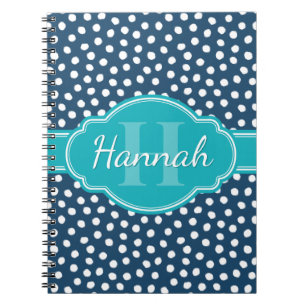 Carnet Monogramme Turquoise de Motif à pointes blanches d