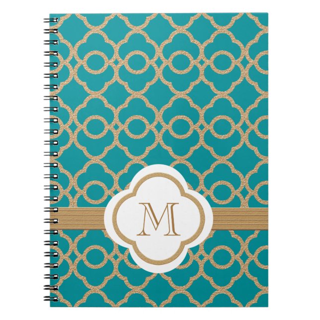 Carnet Monogramme Turquoise et Gold marocain (Devant)
