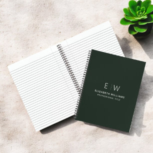 Carnet Monogramme vert foncé professionnel Entreprise ini