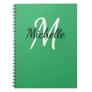 Carnet Monogramme vert minimal pour fille Nom et initiale