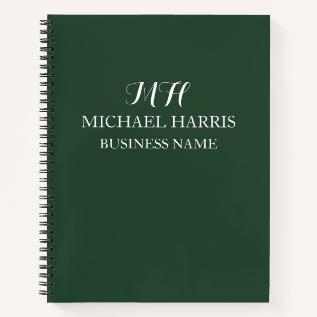 Carnet Monogramme vert professionnel - Première entrepris (Devant)