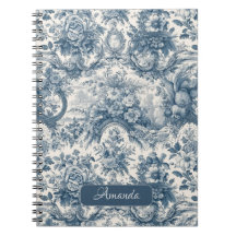 monogramme vintage fleuri Blue toile de jouy