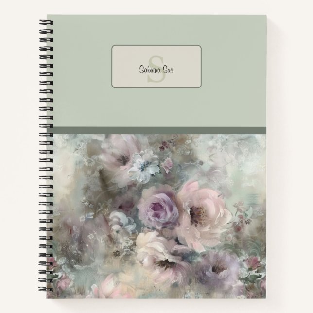 Carnet Monogramme Vintage Rose peint (Devant)