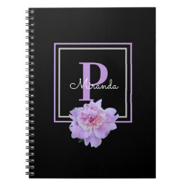 Carnet Monogramme violet rose pivoine noir