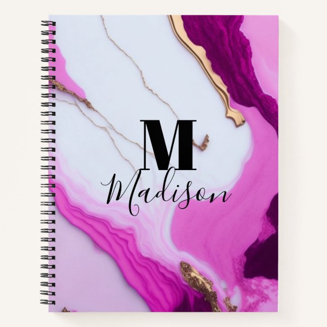Carnet Monographie en marbre blanc avec gouttes d'or rose (Devant)