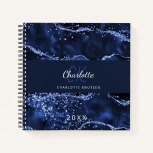 Carnet Monographie en marbre marbré bleu marine parties s