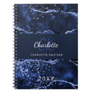 Carnet Monographie en marbre marbré bleu marine parties s