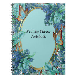 Carnet Monstera bleu turquoise Feuilles et papillons
