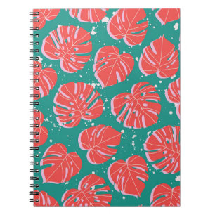 Carnet Monstère rouge : motif tropical vert