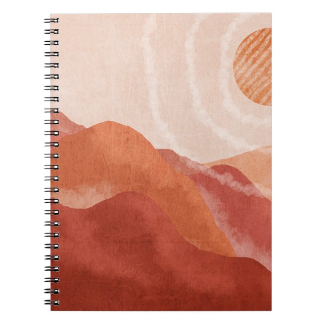 Carnet Monts Boho en terre cuite, affiche abstraite. (Devant)