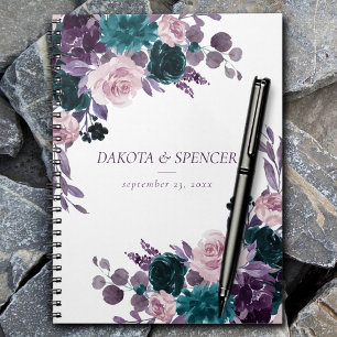 Carnet Moody Boho   Eggplant pourpre et bouquet de rose T