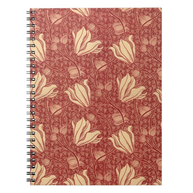 Carnet Morris Inspiré Lily Flower Botanique Rouge Textile (Devant)
