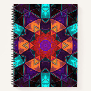 Carnet Mosaic Kaleidoscope Fleur Rouge Orange et Bleu