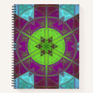 Carnet Mosaic Kaleidoscope Fleur vert pourpre et bleu