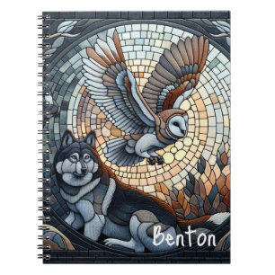Carnet Mosaïque de hibou et de loup Ai Art Personnalisée