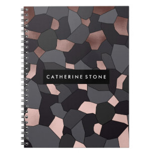 Carnet Mosaïque grise et noire d'or rose élégant élégant