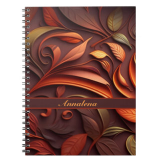 Carnet Motif 3D de feuilles et de volutes en couleur cuiv
