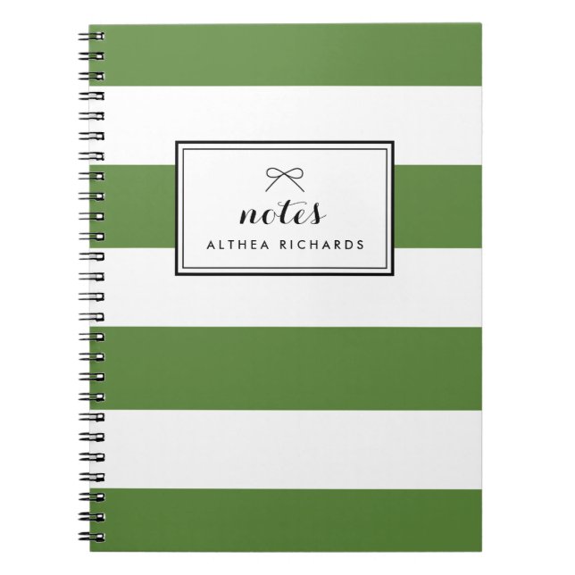 Carnet Motif à bandes blanches et vertes Personnalisé (Devant)