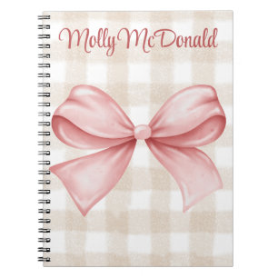 Carnet Motif à damiers beige personnalisé avec arc rose