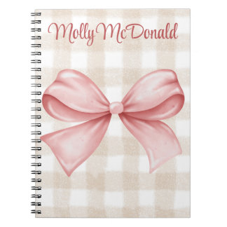 Carnet Motif à damiers beige personnalisé avec arc rose