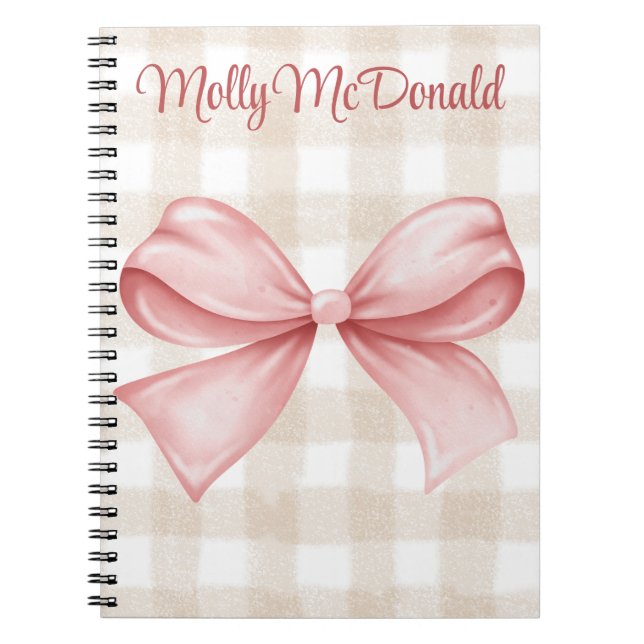 Carnet Motif à damiers beige personnalisé avec arc rose (Devant)