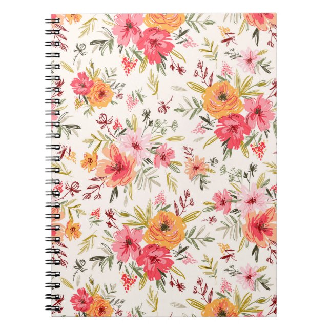 Carnet Motif à fleurs Orange Doodle Garden (Devant)