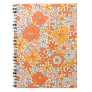 Carnet Motif à fleurs Orange Retro