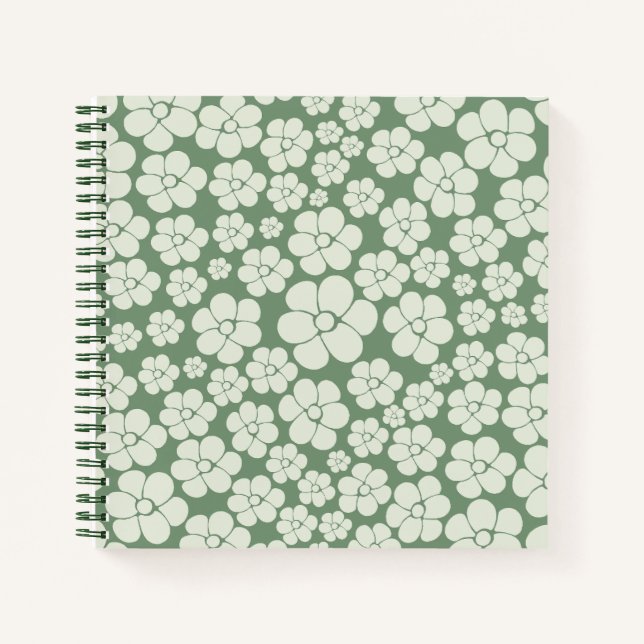 Carnet Motif à fleurs - Vert (Devant)