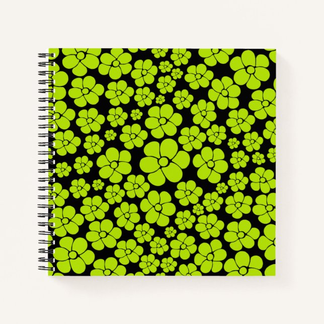 Carnet Motif à fleurs - Vert citron (Devant)