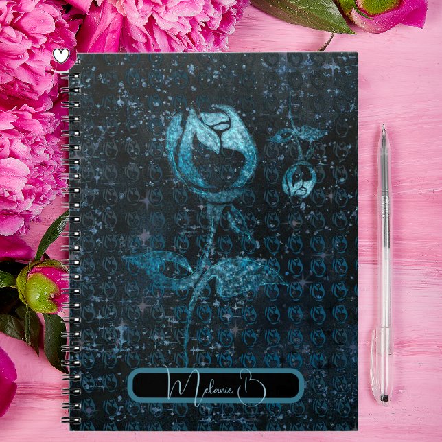 Carnet Motif abstrait bleu foncé avec roses (Créateur téléchargé)