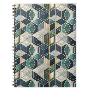 Carnet Motif Abstrait Géométrique Moderne Sarcelle et Or