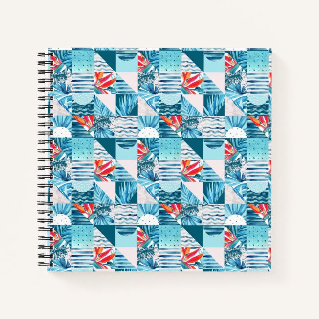 Carnet Motif Abstrait géométrique Turquoise tropical (Devant)