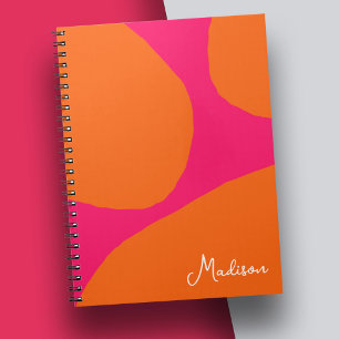 Carnet Motif Abstrait rose et orange chaud avec nom