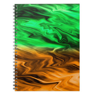 Carnet motif Abstrait tacheté en vert orange
