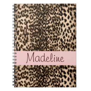 Carnet Motif animal, brun, rose, monogramme