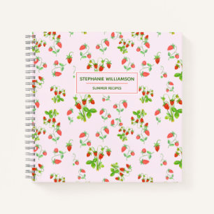 Carnet Motif aquarelle de fraise sur rose poudré