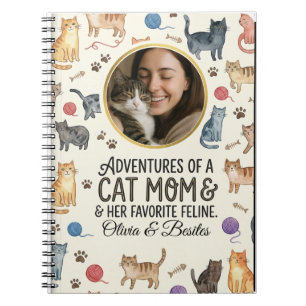 Carnet Motif aquarelle de maman chat avec photo personnal