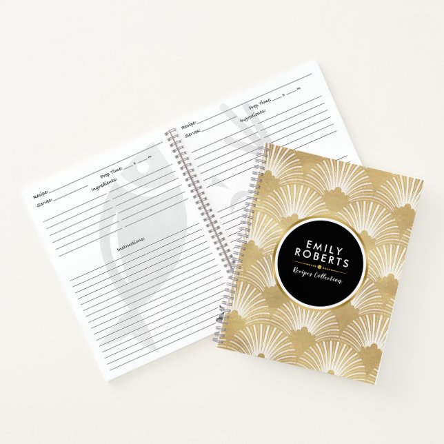 Carnet Motif Art déco géométrique or & blanc (Intérieur)