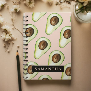 Carnet Motif Avocado Rose Et Vert Moderne Avec Nom
