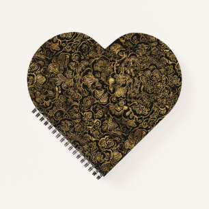 Carnet Motif baroque floral doré sur fond noir