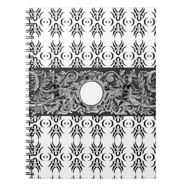 Carnet Motif baroque noir classique à customiser (Devant)